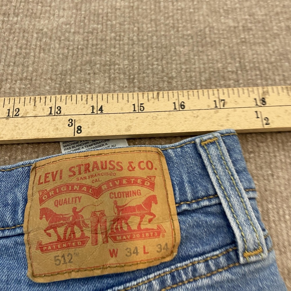 Levis 512 Jeans Mens 34x32 Blue Medium Wash Slim Tapered Stretch Denim Pants - Picture 8 of 13